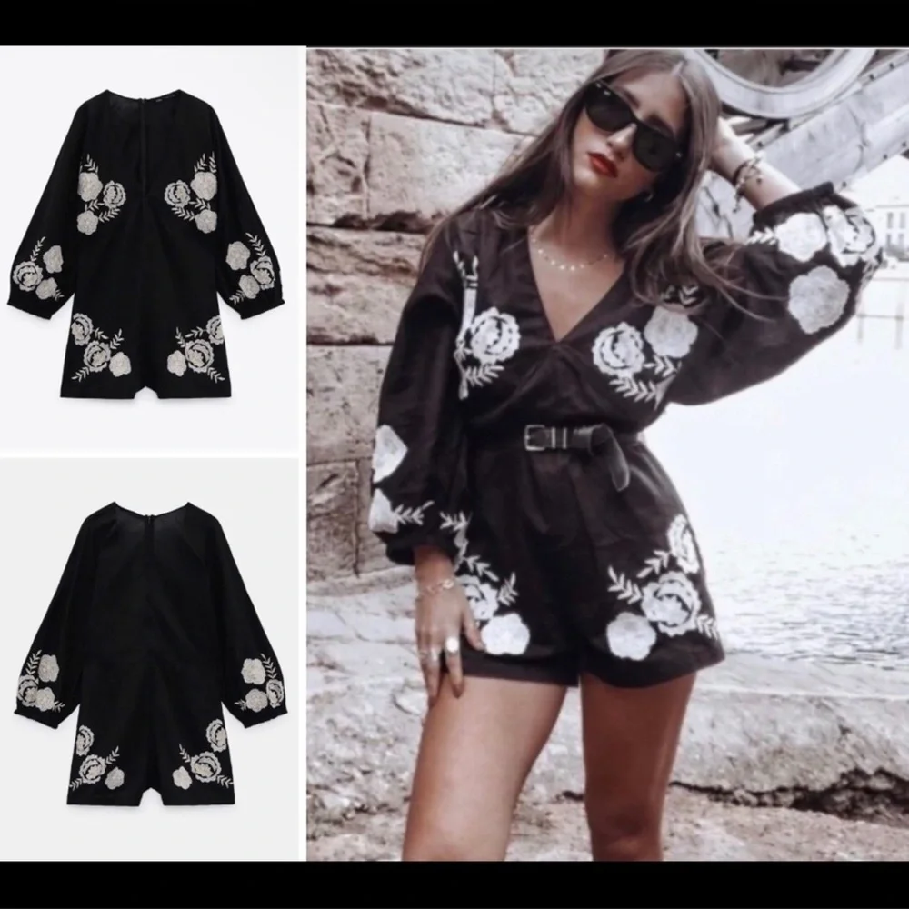 Zara embroidery linen blend jumpsuits bloggers fav